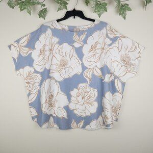 Sioni Size 3X Floral Soft Stretch Blue Multi Short Sleeves Women's Pullover Top